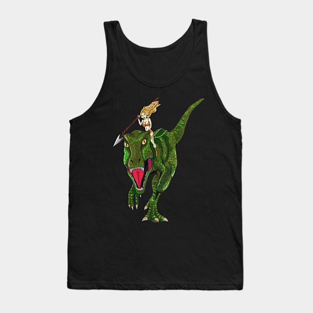 Woman Riding T- Rex Tank Top by FilMate